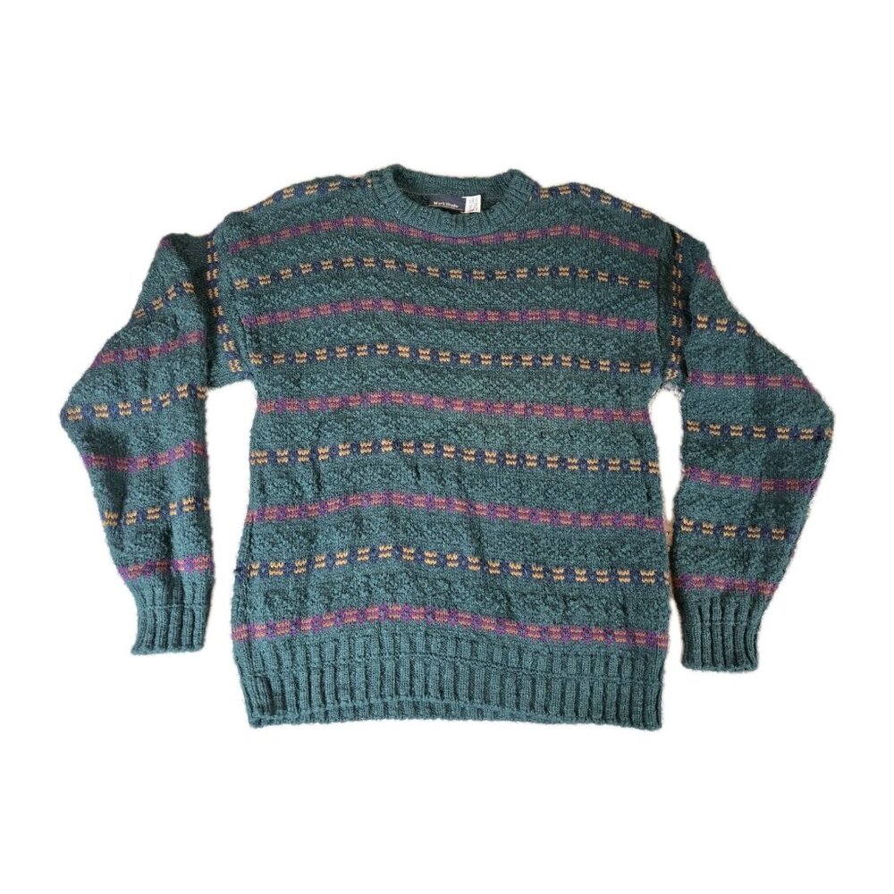 Vintage Mark Shale 100% Cotton Crewneck Sweater M - Made in USA - Textured Knit‎